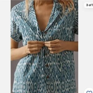 PILCRO BY ANTHROPOLOGIE Printed Voile Surf Shirt Short Sleeves Sz S 100% Cotton